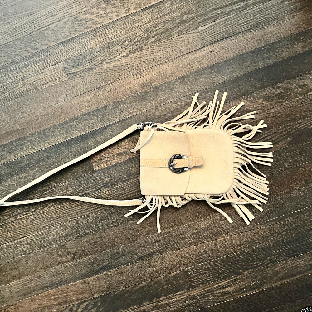 Nude suede maje tassel cross body bag